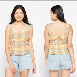 Madewell Seersucker Sophia Peplum Tank in Rainbow Gingham‎  size xxl